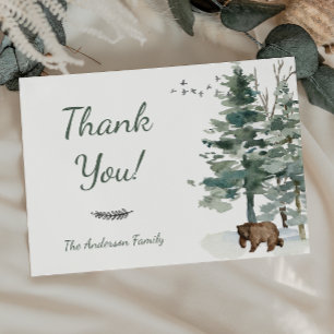 Forest Adventure Boy Bear Baby Dusche Vielen Dank Dankeskarte