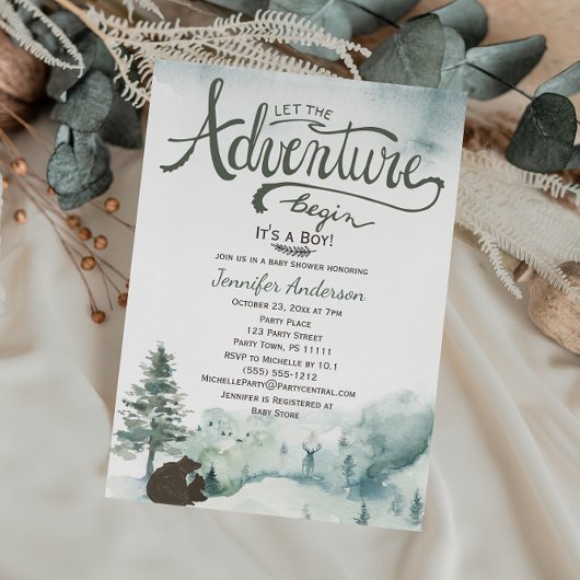Forest Adventure Boy Country Bear Deer Baby Dusche Einladung