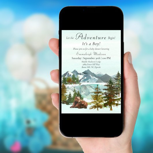 Forest Adventure Boy Rustic Bears Kinderdusche Einladung