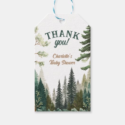 Forest Adventure erwartet Baby Shower Vielen Dank Geschenkanhänger (Vorderseite)