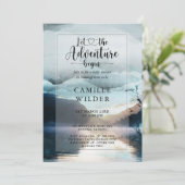 Forest Adventure Mountain Lake Baby Dusche Einladung (Stehend Vorderseite)