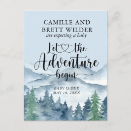 Forest Adventure Mountains Baby Blue Pregnancy Ankündigungspostkarte