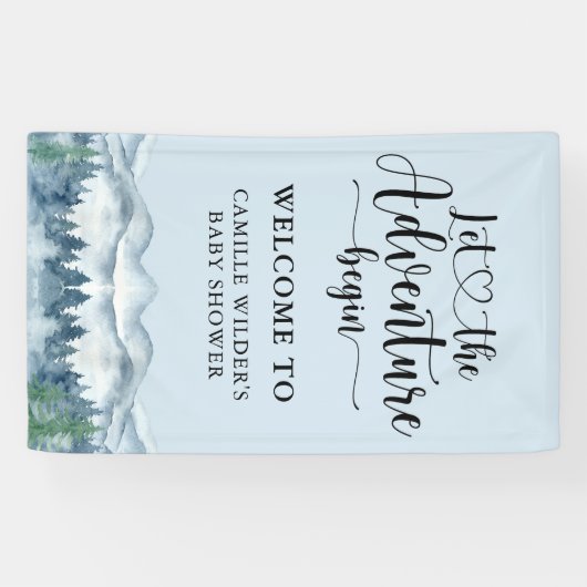 Forest Adventure Mountains Blue Baby Dusche Banner (Horizontal)