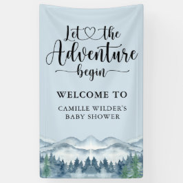 Forest Adventure Mountains Blue Baby Dusche Banner