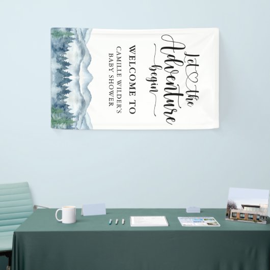 Forest Adventure Mountains Blue Baby Shower Banner (Messeveranstaltung)