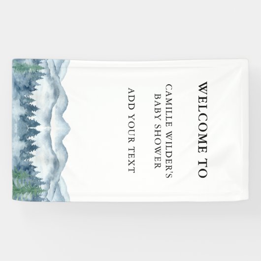 Forest Adventure Mountains Blue Baby Shower Banner (Horizontal)