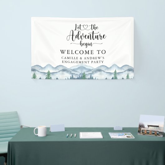 Forest Adventure Mountains Blue Engagement Party Banner (Messeveranstaltung)