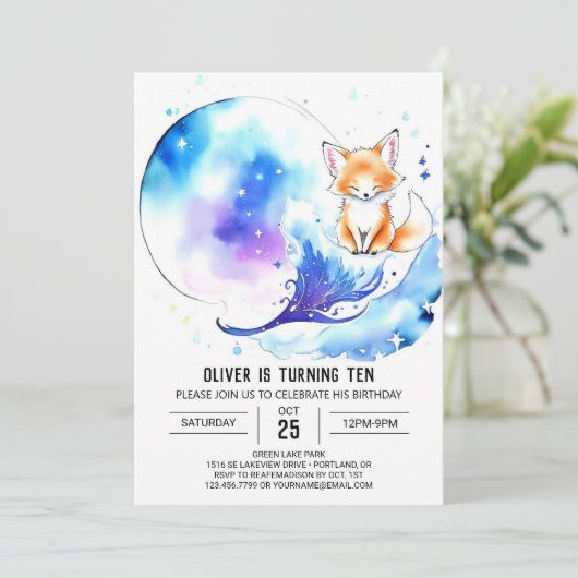 Forest Adventure Red Fox Birthday Party Einladung (Stehend Vorderseite)