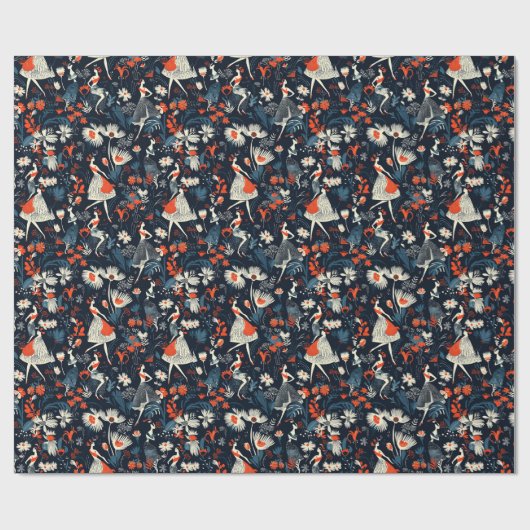 Forest and Lady Fairy Tale Blue Kids Geschenkpapier (Flach)