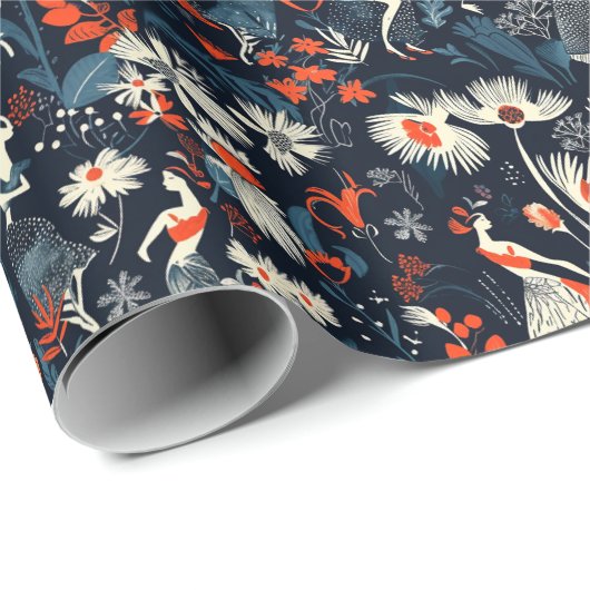 Forest and Lady Fairy Tale Blue Kids Geschenkpapier (Rolleneckpunkt)