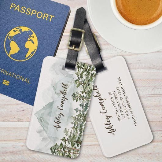 Forest and Mountains Nature Watercolor Gepäckstück Gepäckanhänger