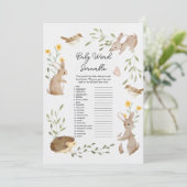 Forest Animal Baby Shooter Word Scramble Game Card Einladung (Stehend Vorderseite)