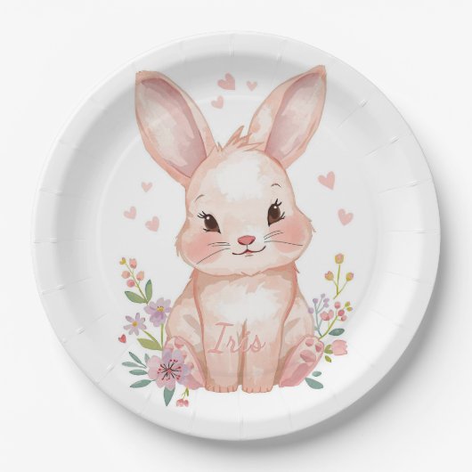 Forest Animal Baby Shower Decor Pink Bunny Pappteller (Vorderseite)