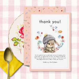 Forest Animal Bunny Botanical 1st Birthday  Dankeskarte
