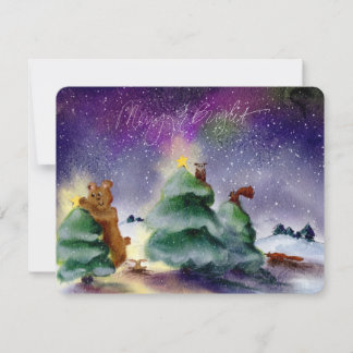 Forest Animal Christmas Aurora Watercolor Notecard Mitteilungskarte