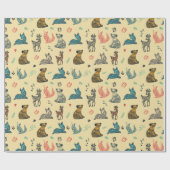 Forest Animal Doodle Muster | Gelb Geschenkpapier (Flach)