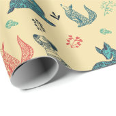 Forest Animal Doodle Muster | Gelb Geschenkpapier (Rolleneckpunkt)