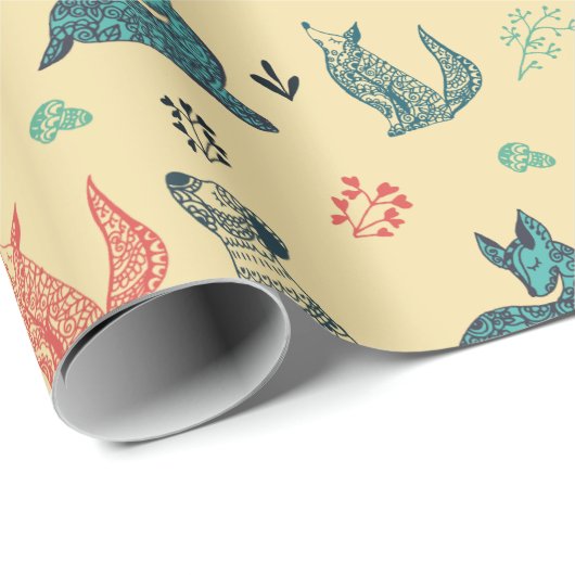 Forest Animal Doodle Muster | Gelb Geschenkpapier (Rolleneckpunkt)