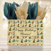 Forest Animal Doodle Muster | Gelb Große Geschenktüte