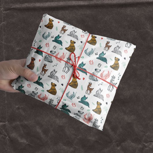 Forest Animal Doodle Muster | weiß Seidenpapier