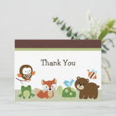 Forest Animal Friends Baby Dusche Danke Karte (Stehend Vorderseite)
