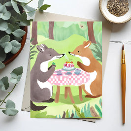Forest Animal Picnic | Whimsisches Niedliches Wass Postkarte