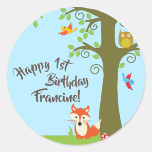 Forest Animal Woodland Kid's Birthday Party Runder Aufkleber