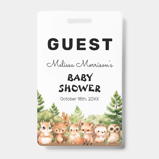 Forest Animals Baby Boy Shower Guest Ausweis (Vorderseite)