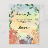 Forest Animals Baby Dusche Danke Postcard