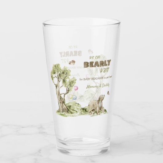 Forest Animals Bearly Wait Baby Shower Keepsake Glas (Vorderseite)