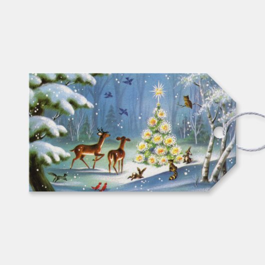 Forest Animals Behold Christmas Tree Geschenkanhänger (Vorderseite (Horizontal))