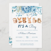 Forest Animals Blue Baby Boy Dusche Einladung (Vorne/Hinten)