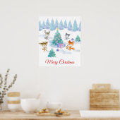Forest Animals Dancing Around Christmas Tree Poster (Küche)