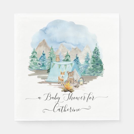 Forest Animals Deer Bear Rustic Boy Baby Shower Serviette (Vorderseite)