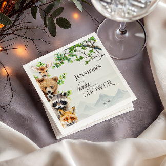 Forest Animals Greenery Baby Shower Party Serviette