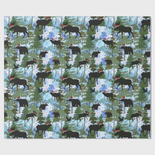 Forest Animals in Santa Hats Geschenkpapier (Flach)