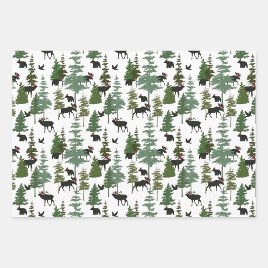 Forest Animals in Santa Hats Geschenkpapier Set (Vorderseite 2)