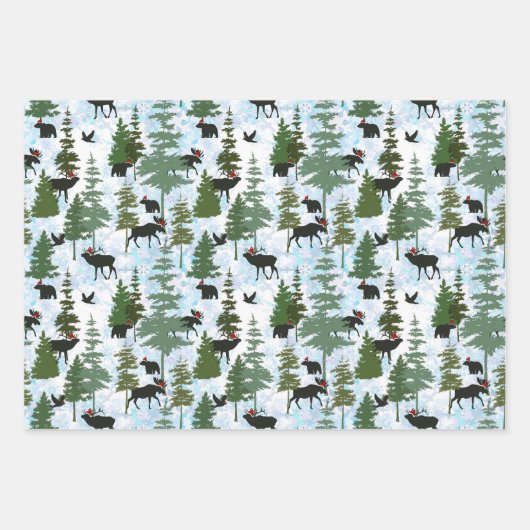 Forest Animals in Santa Hats Geschenkpapier Set (Vorderseite)