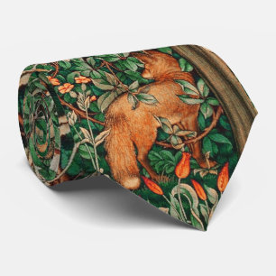 FOREST ANIMALS Red Fox, Pheasat Green Floral Krawatte