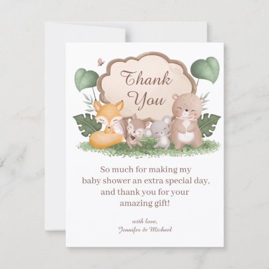 forest animals thank you baby shower stylish mitteilungskarte (Vorderseite)