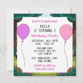 Forest Animals Themed Girl's First Birthday Einladung (Rückseite)