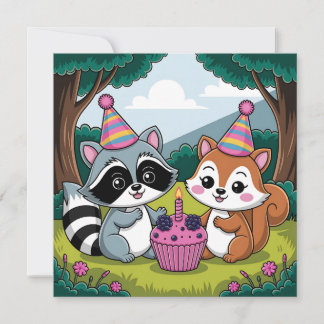 Forest Animals Themed Girl's First Birthday Einladung