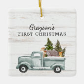 Forest Animals Truck Foto Baby's First Christmas Keramikornament (Vorderseite)