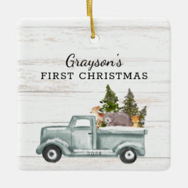 Forest Animals Truck Foto Baby's First Christmas Keramikornament