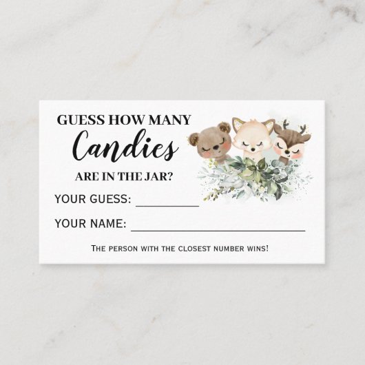 Forest Animals Wie viele Candies Baby Duschkarte Platzkarte (Vorderseite)