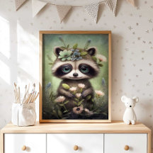 Forest Baby Raccoon Blume | Raccoon Wall Print