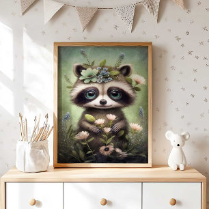 Forest Baby Raccoon Blume Raccoon Wall Print Poster