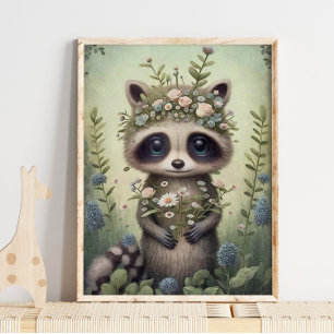 Forest Baby Raccoon Blume Raccoon Wall Print Poster