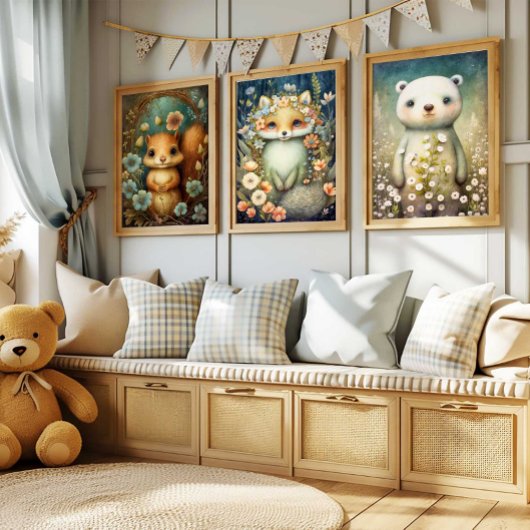 Forest Baby Squirrel Blume | Eichhörnchenwand Poster