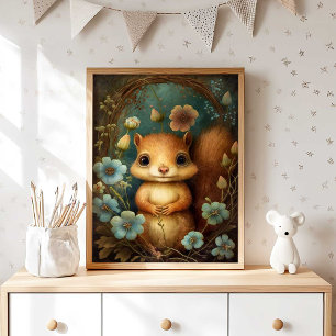 Forest Baby Squirrel Blume Eichhörnchenwand Poster